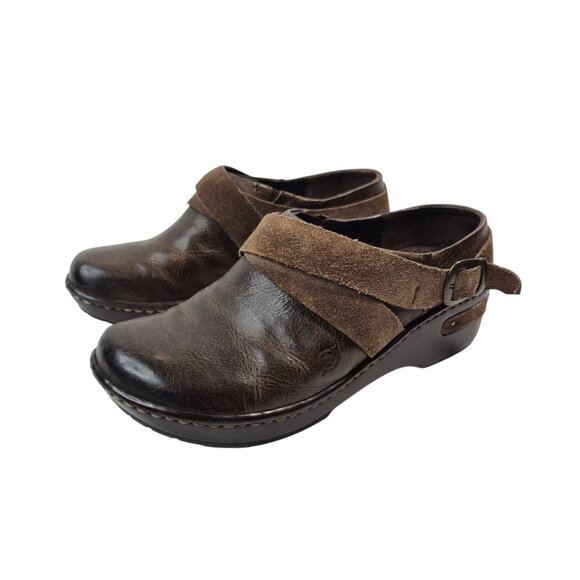 Born Womens Clogs Size 7 Leather Mules Casual Slip On Comfort Shoes Brown - Picture 3 of 8